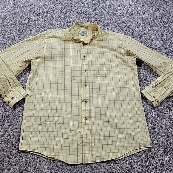 LL Bean Shirt Mens Medium Yellow Button Down Check Long Sleeve Preppy Stains* - Picture 1 of 7